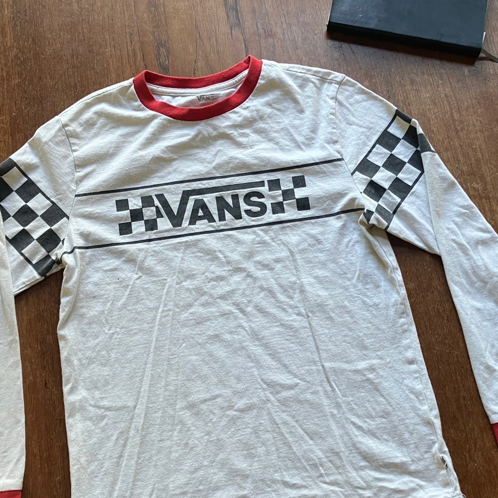 Vans Classic White and Red Long Sleeve Checkered Tee